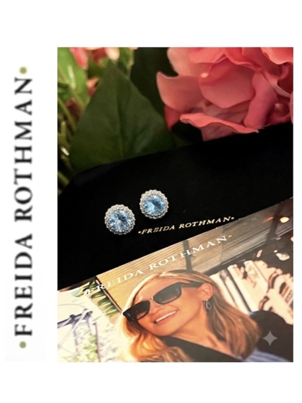 Freida Rothman Vault Sterling Silver Blue Topaz Cubic Zirconia Halo Stud Earring